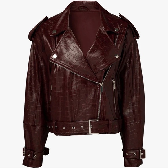 WeWoreWhat Faux Croc Jacket - Merlot - Picture 1 of 4